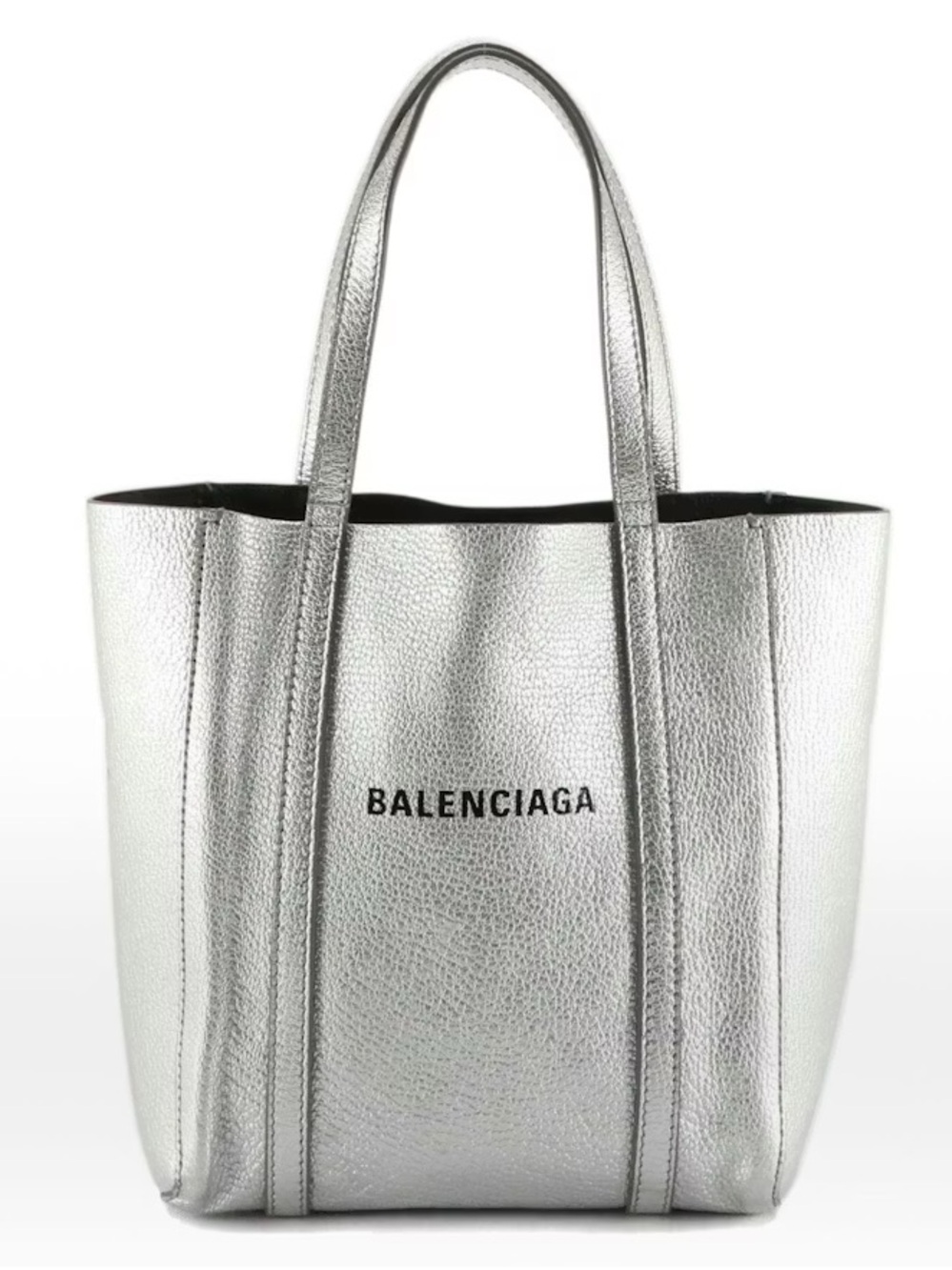 Balenciaga Metallic Silver Leather Tote with Logo
